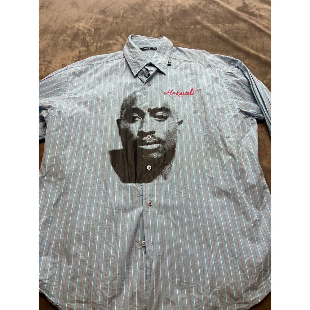 Makaveli Branded Button Up Shirt Men's‎ 2xl Striped Tupac Rose Concrete